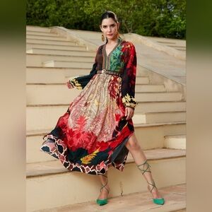 Bhanuni by Jyoti Anthropologie Women's 0P Obsidian Dress Maxi Long Sleeve Boho